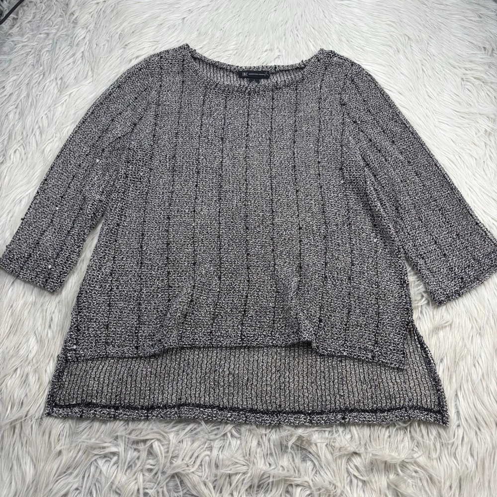 INC International Concepts Women's L Open Mesh Knit Tunic Top Sequin Shimmer